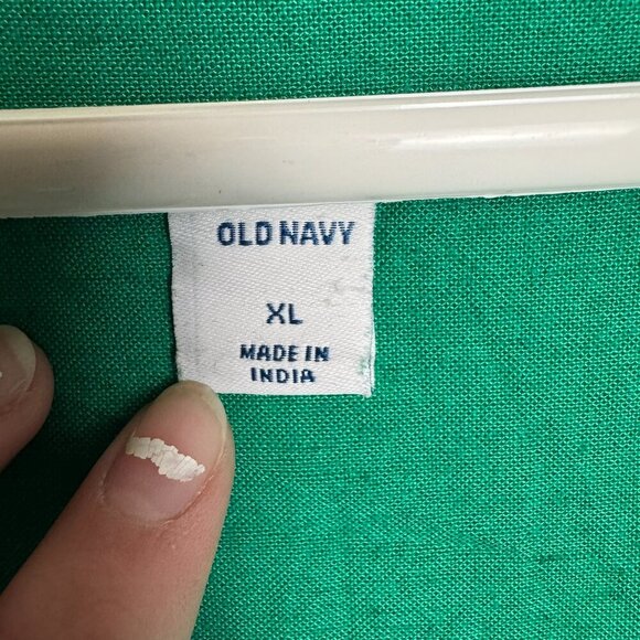 Old Navy green linen blend short sleeve button down V-neck size XL I19 - Picture 3 of 6